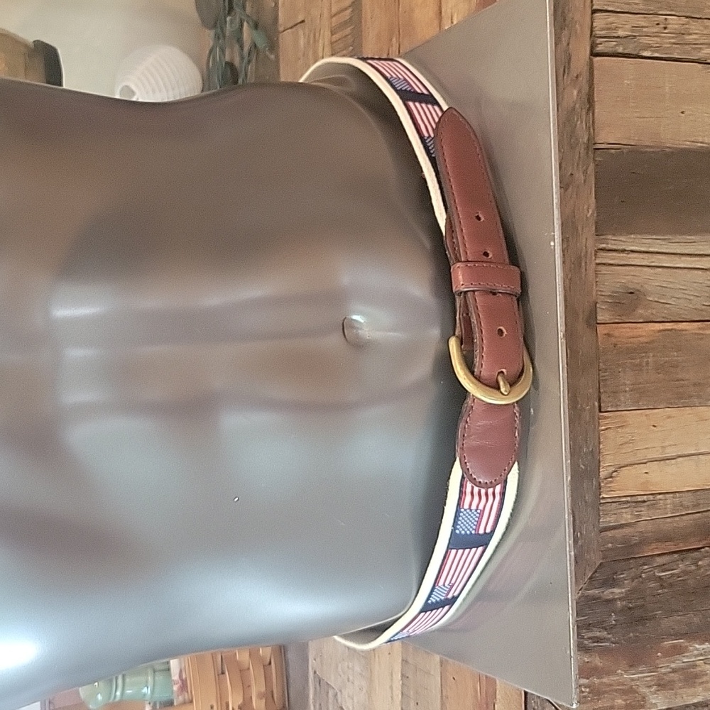 Barrons Hunter Flag leather tab brass buckle belt